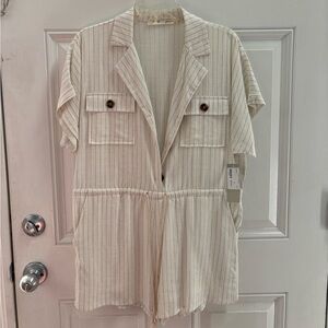 Lizard Thicket Cream and Black Striped Jumpsuit